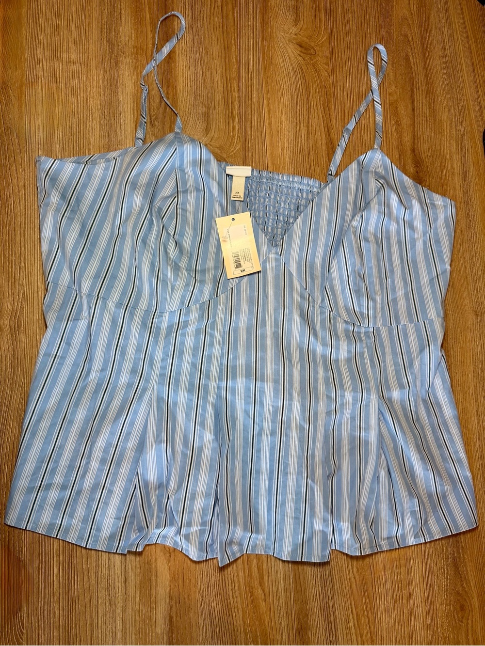 a new day Light Blue & White Striped blouse